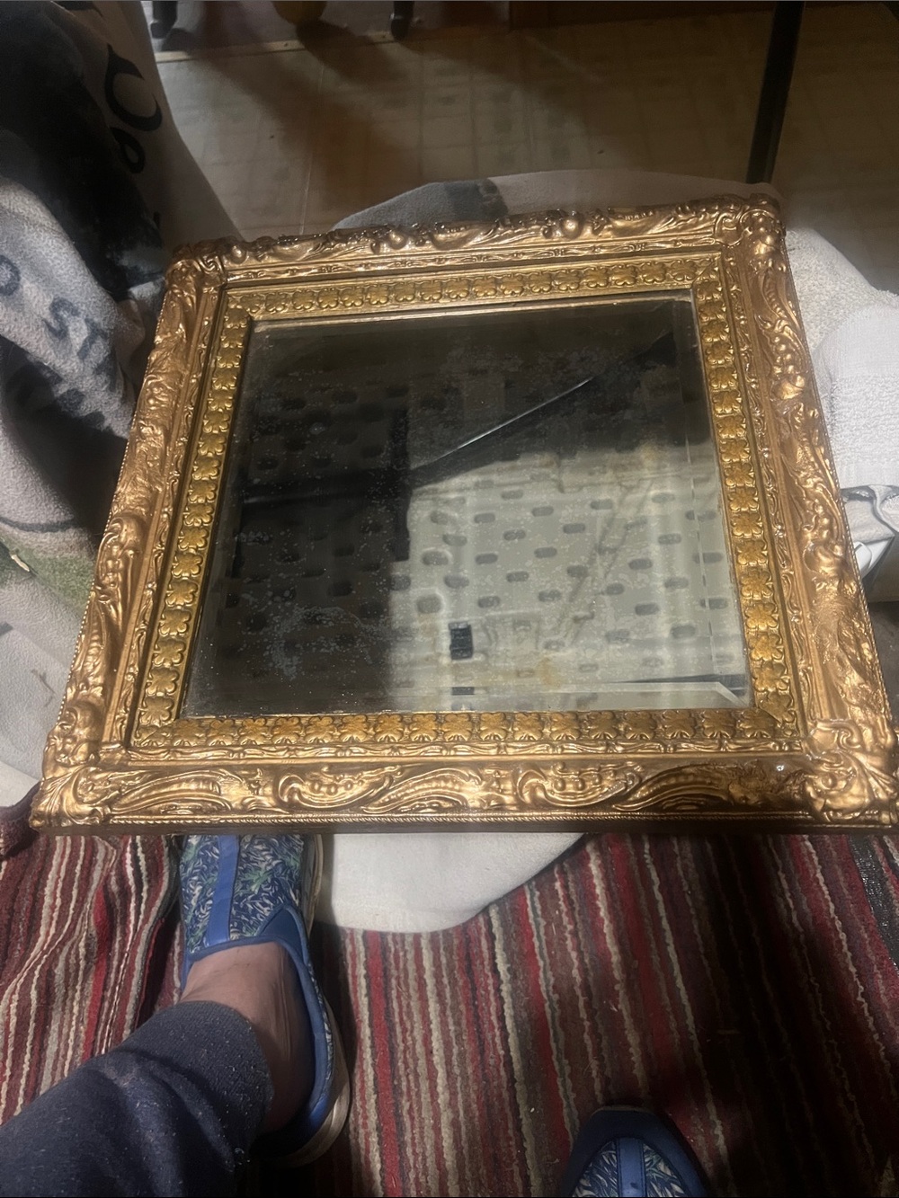 Antiques Gold Ornate Square Wall Mirror - Decorative Home Accent